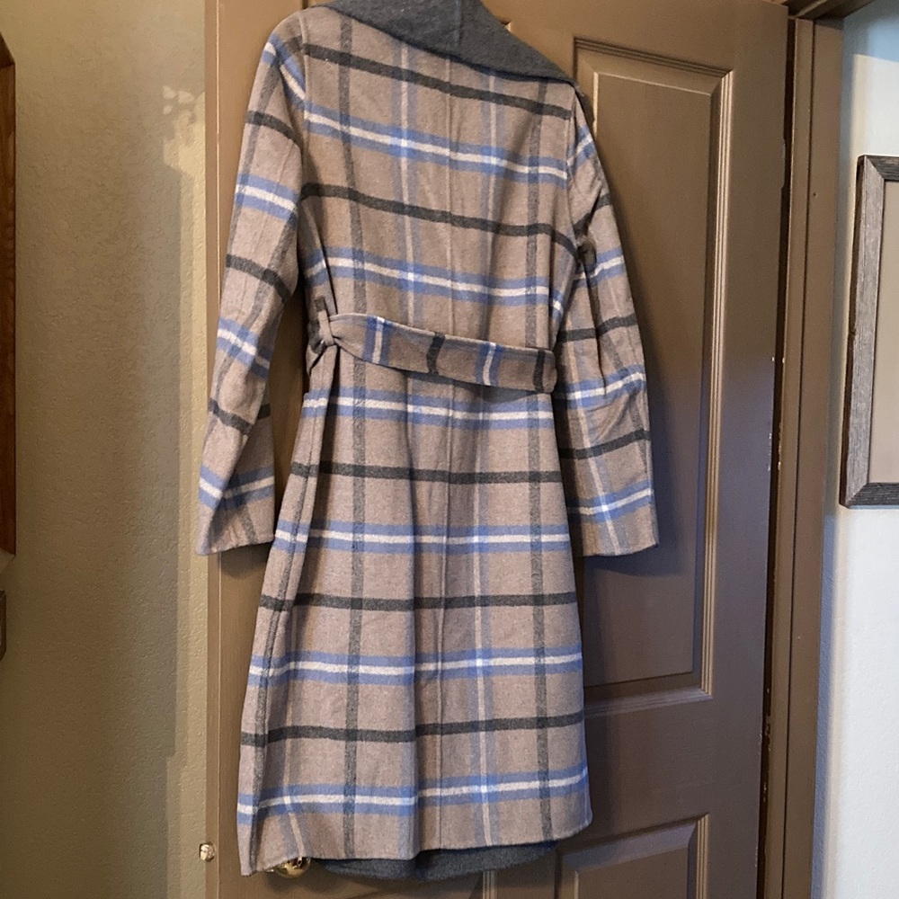 Elie Tahari Cathedral/Mirage Blue Wallace Plaid Long Belted Coat NWT - Picture 3 of 6